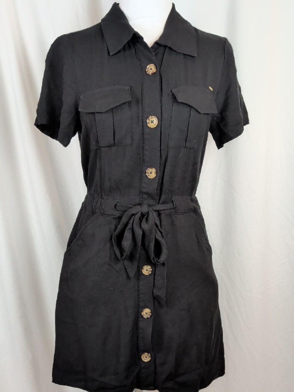 NWOT Guess Utility Safari Shirt Dress with Pockets -Solid Black Button Down - XS